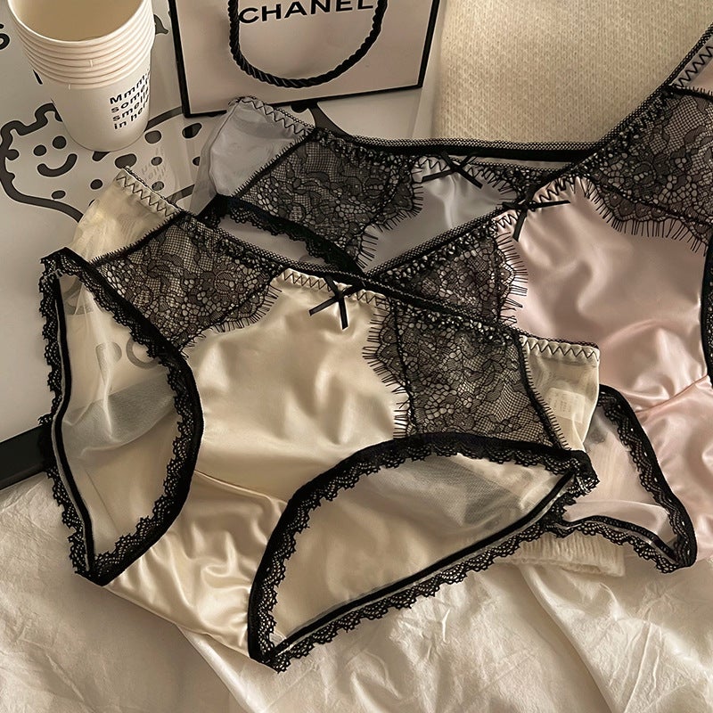 French Lace Women'S Mid-Waist Underwear French Stitching Lace Mesh Comfortable Breathable Pure Cotton Antibacterial Crotch Briefs - Image 5